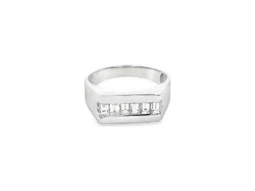 18K White Gold Men's Ring with Natural Baguette Diamonds